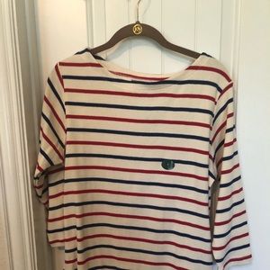 LLBean sweater red blue stripe Large